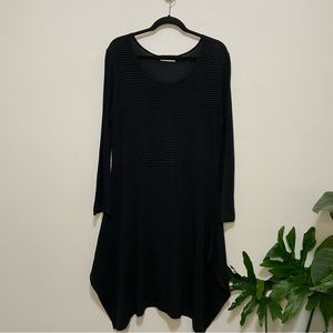 Bryn Walker Long Sleeve Gray Black Striped Crewneck Lagenlook Dress